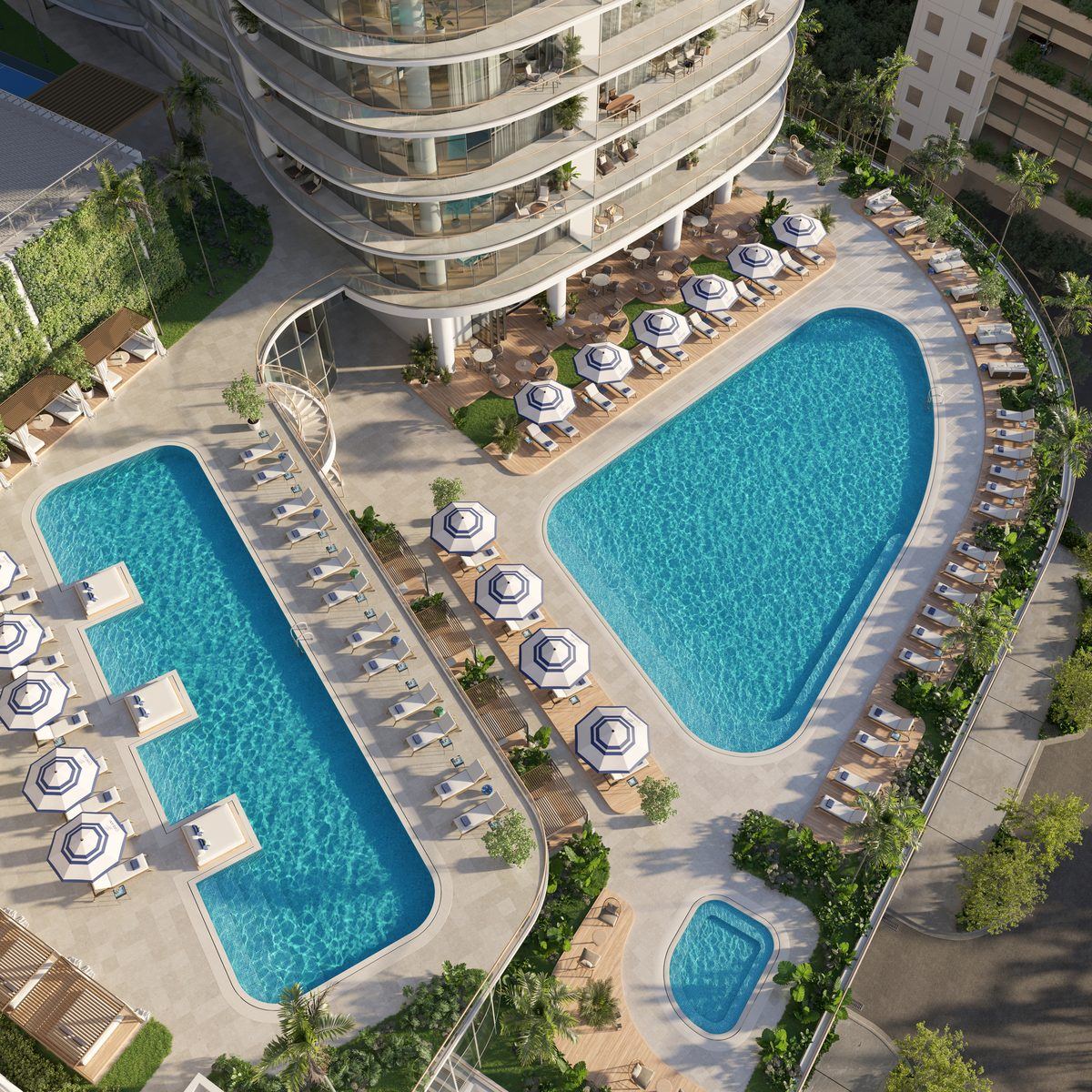 Aerial view of the pool deck at Cipriani Residences Miami
