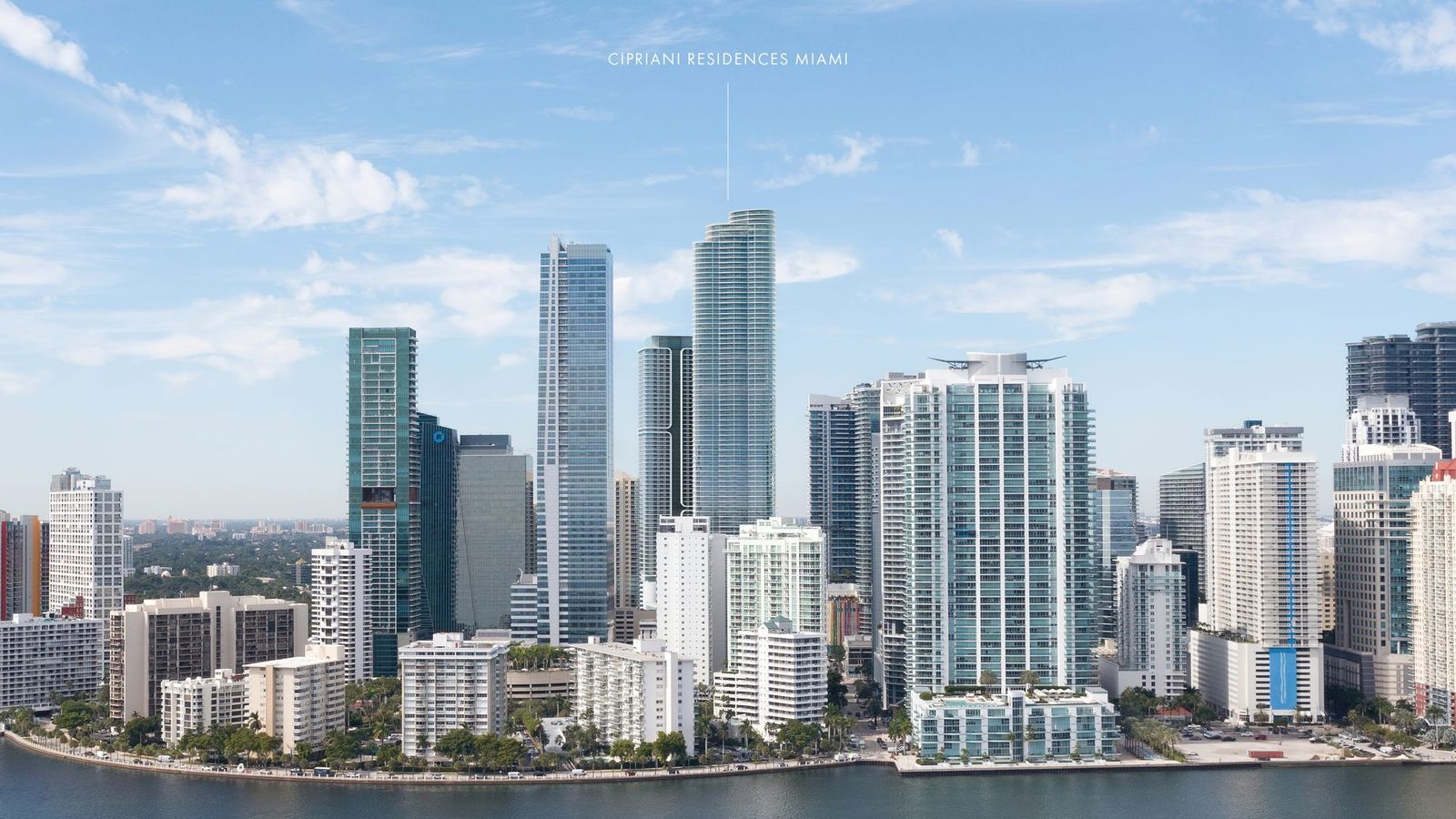 Cipriani Residences Miami, the Brickell skyline from the bay