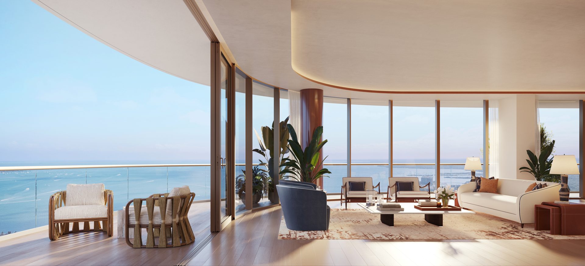 Cipriani Residences Miami, living room opening to the terrace