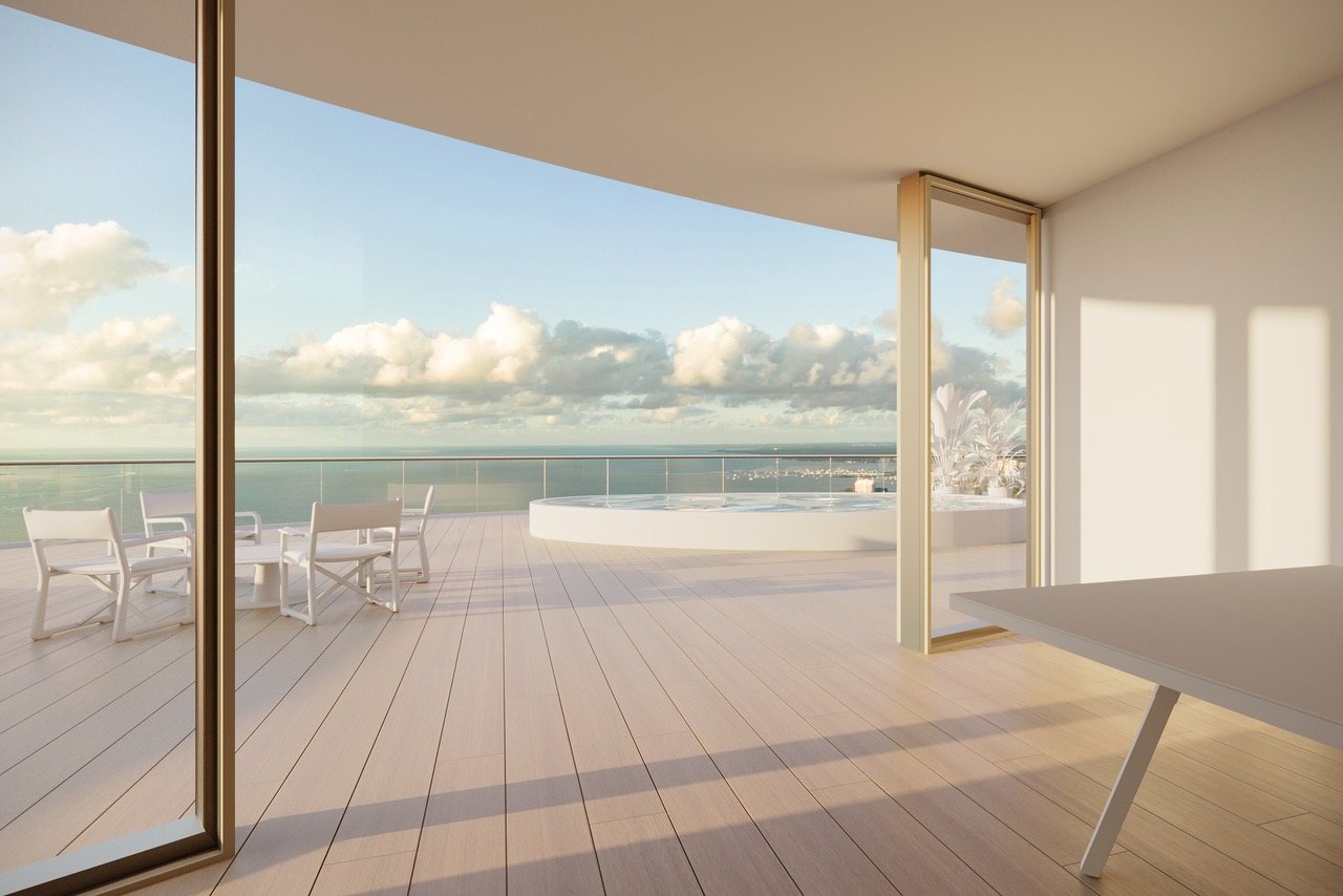 Cipriani Residences Miami, penthouse terrace from the living room