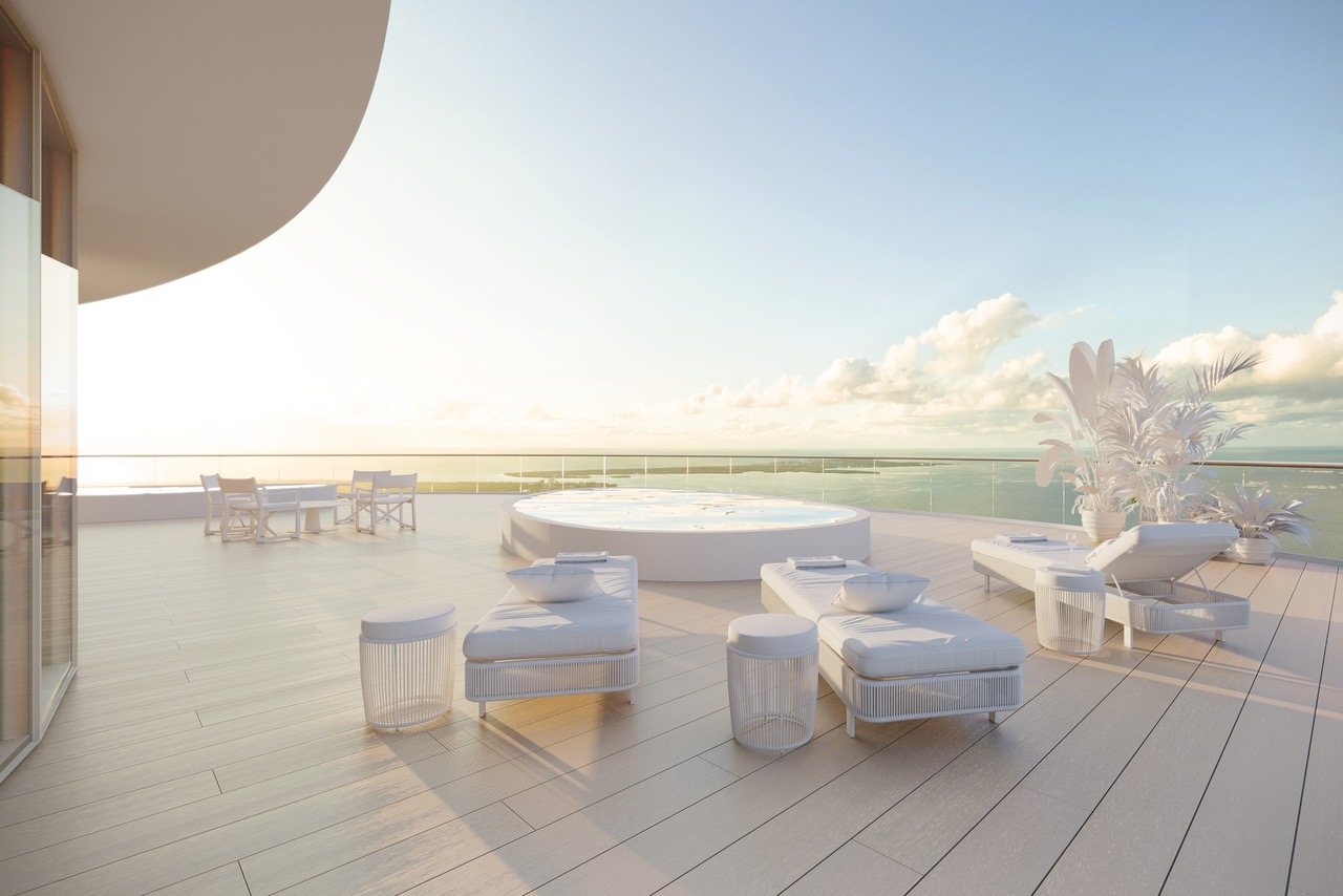 Cipriani Residences Miami, penthouse terrace and pool facing the bay