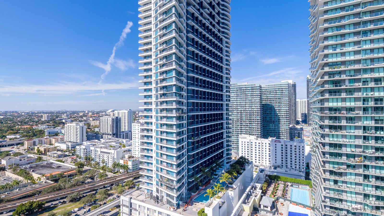 Cipriani Residences Miami, view northwest over the city from about 250 feet, near the 23rd floor, photographed from the site