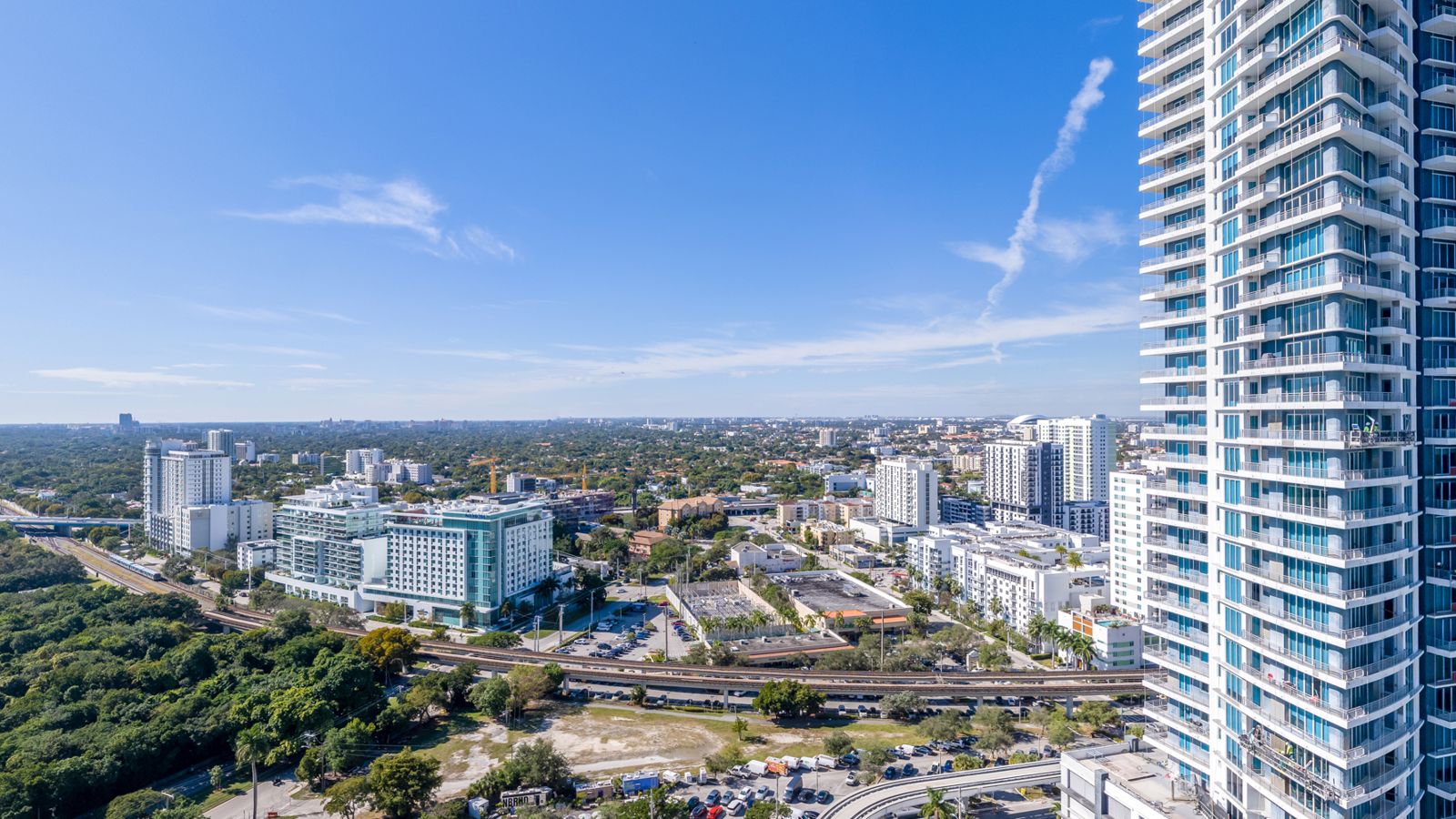 Cipriani Residences Miami, view west over the city from about 250 feet, near the 23rd floor, photographed from the site