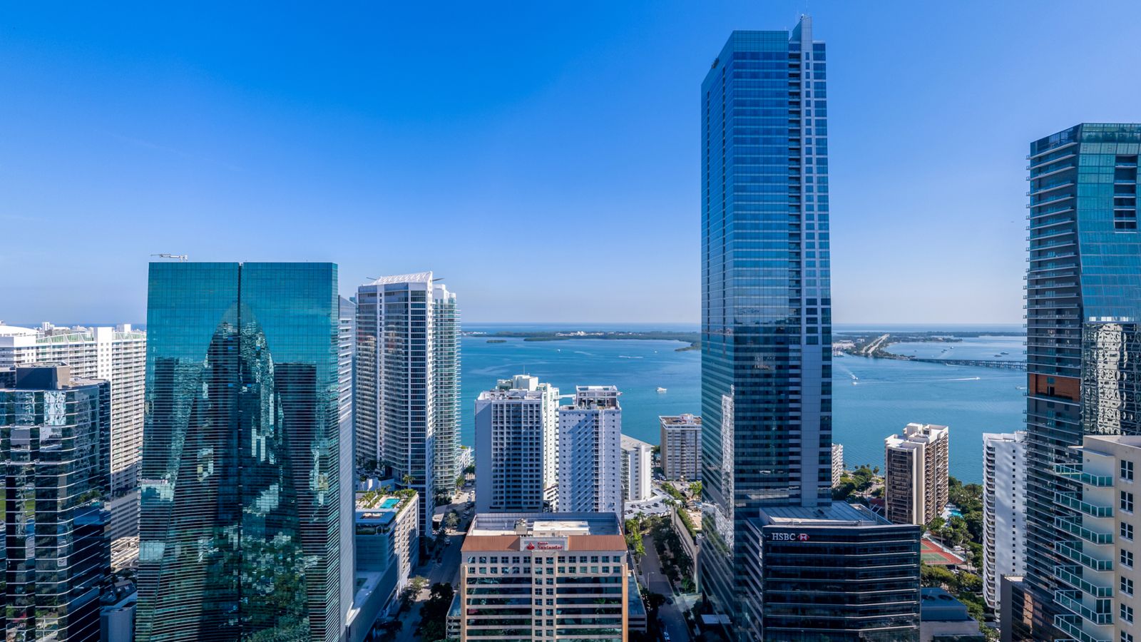 Cipriani Residences Miami, view east over the Brickell Avenue towers toward Biscayne Bay from about 400 feet, near the 36th floor, photographed from the site