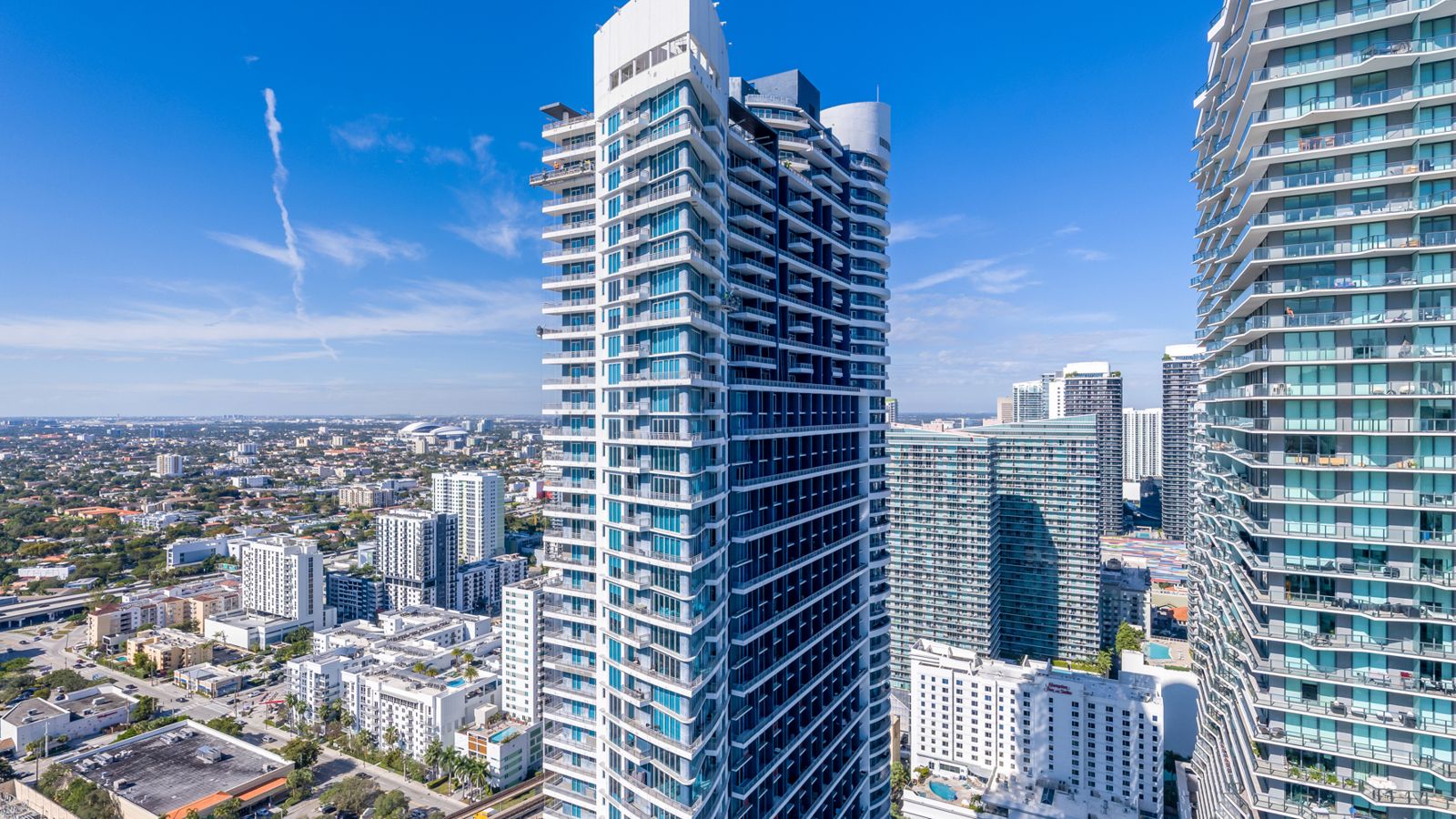 Cipriani Residences Miami, view northwest over the city from about 400 feet, near the 36th floor, photographed from the site