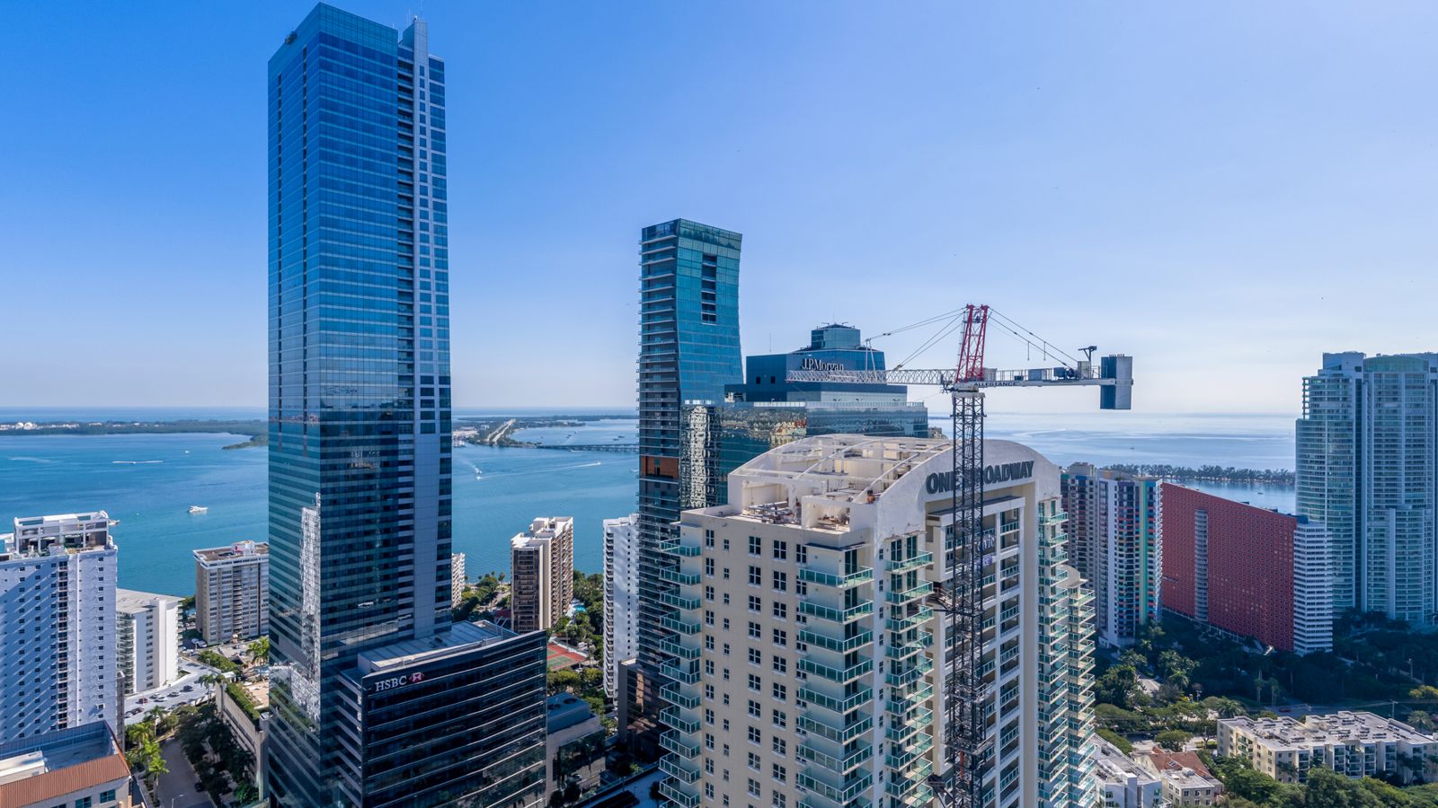 Cipriani Residences Miami, view southeast toward the bay and Key Biscayne from about 400 feet, near the 36th floor, photographed from the site