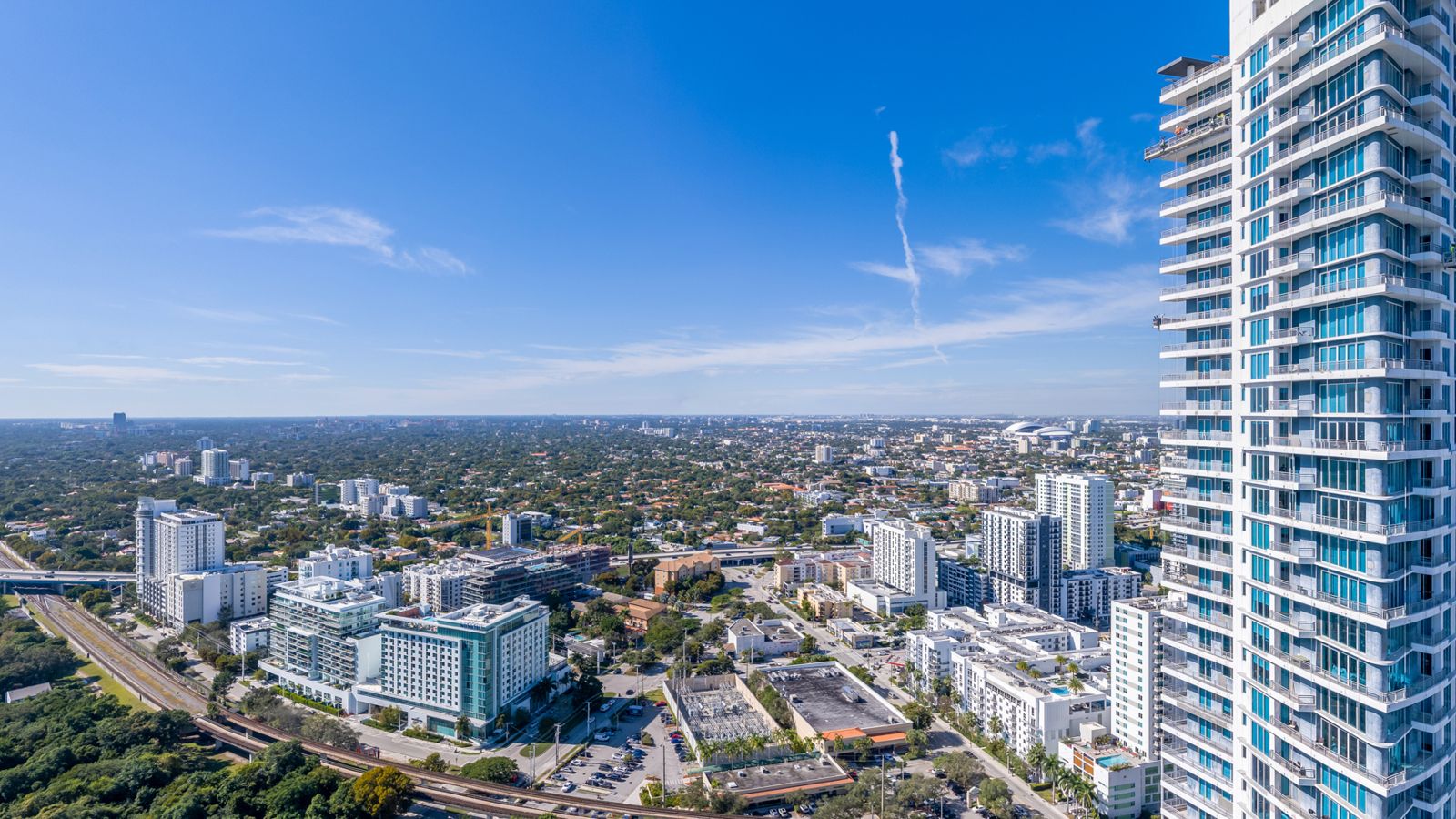 Cipriani Residences Miami, view west over the city from about 400 feet, near the 36th floor, photographed from the site