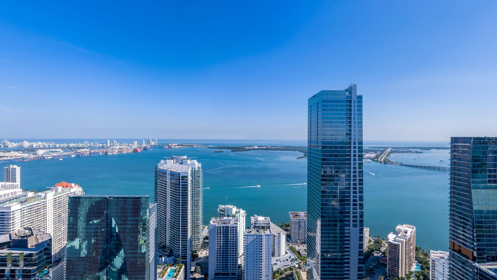 View east over Biscayne Bay from about 600 feet at the Cipriani Residences Miami site