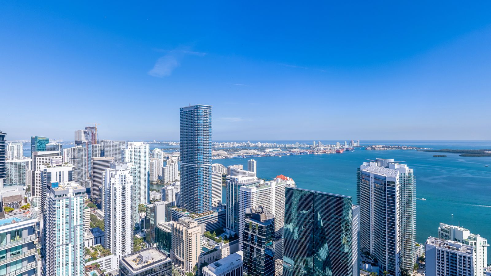 Cipriani Residences Miami, view northeast to the Brickell skyline from about 600 feet, near the 55th floor, photographed from the site