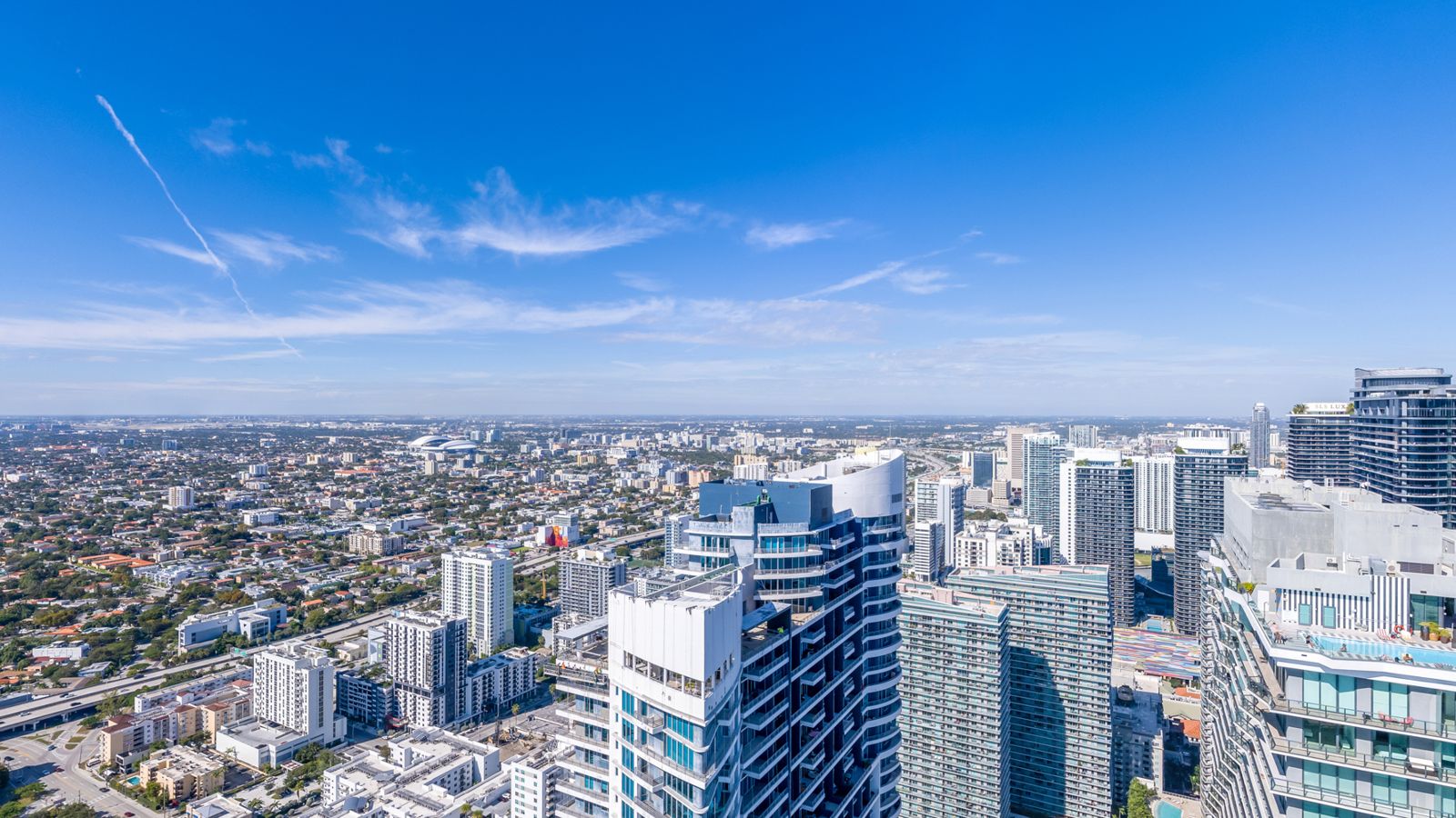 Cipriani Residences Miami, view northwest over the city from about 600 feet, near the 55th floor, photographed from the site