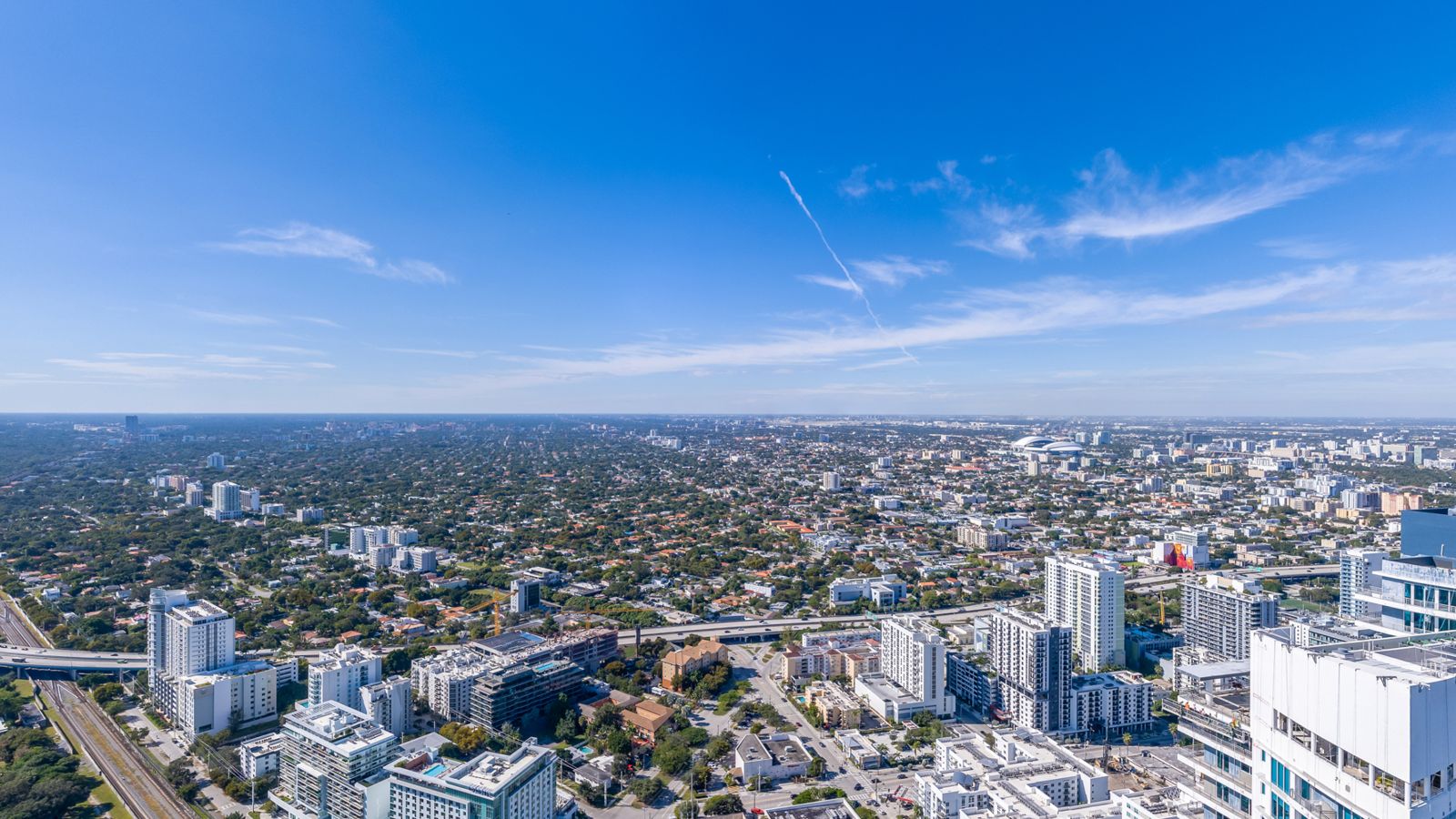 Cipriani Residences Miami, view west over the city from about 600 feet, near the 55th floor, photographed from the site