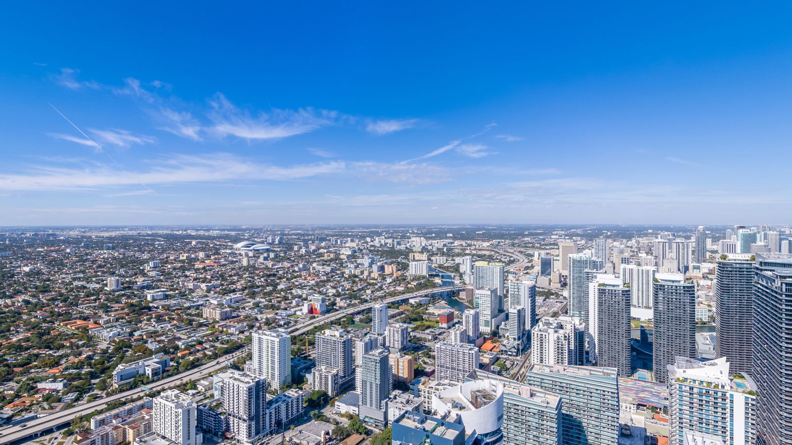 Cipriani Residences Miami, view northwest over the city from about 750 feet, near the 69th floor, photographed from the site