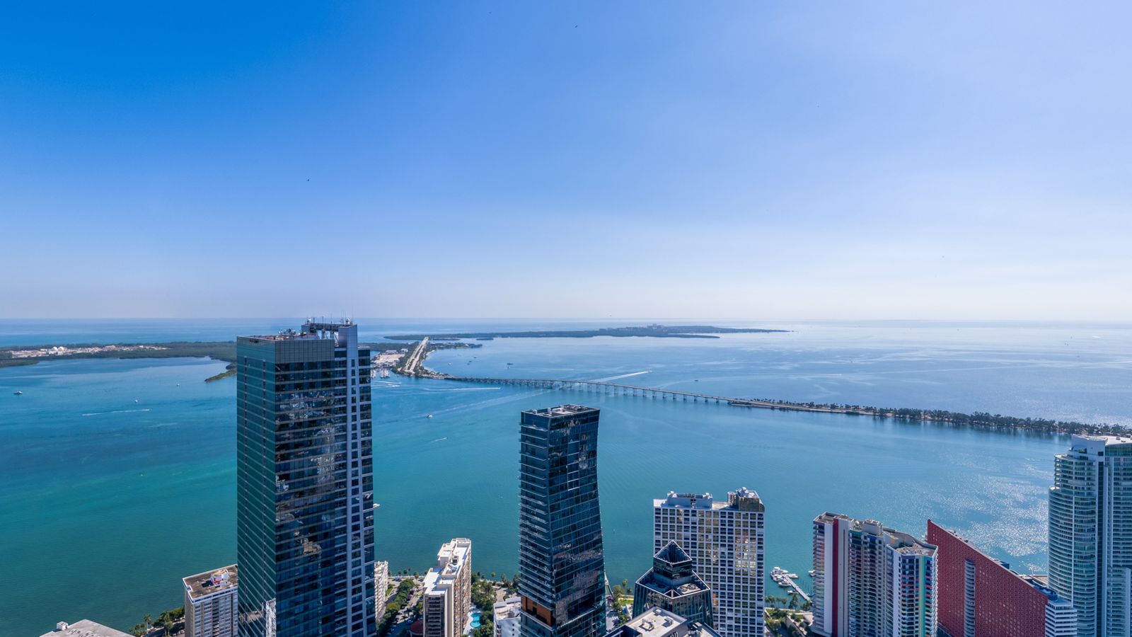 Cipriani Residences Miami, view southeast toward the bay and Key Biscayne from about 750 feet, near the 69th floor, photographed from the site